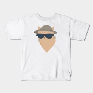 Modern Cat: Brown/Orange with Stylish Hat & Sunglasses Kids T-Shirt